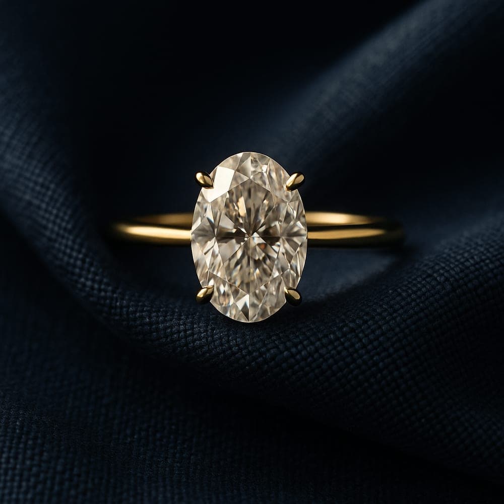 A single oval diamond viewed from above showing elongated brilliant facets