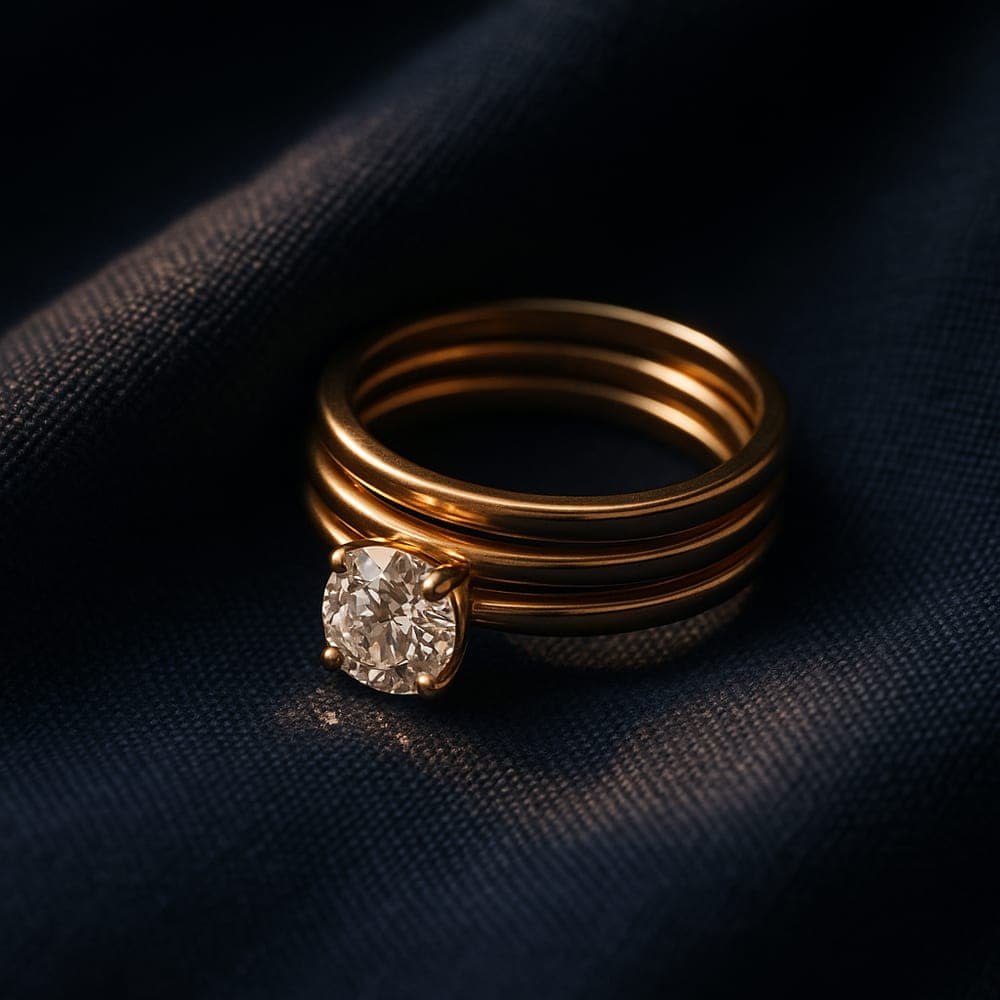 A stack of slim yellow gold bands