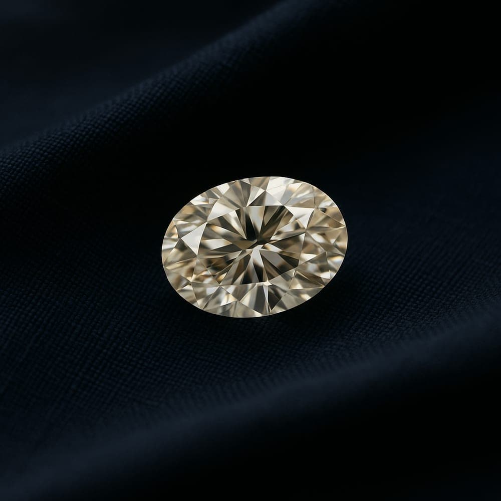A loose oval lab-grown diamond showing its brilliant facet pattern